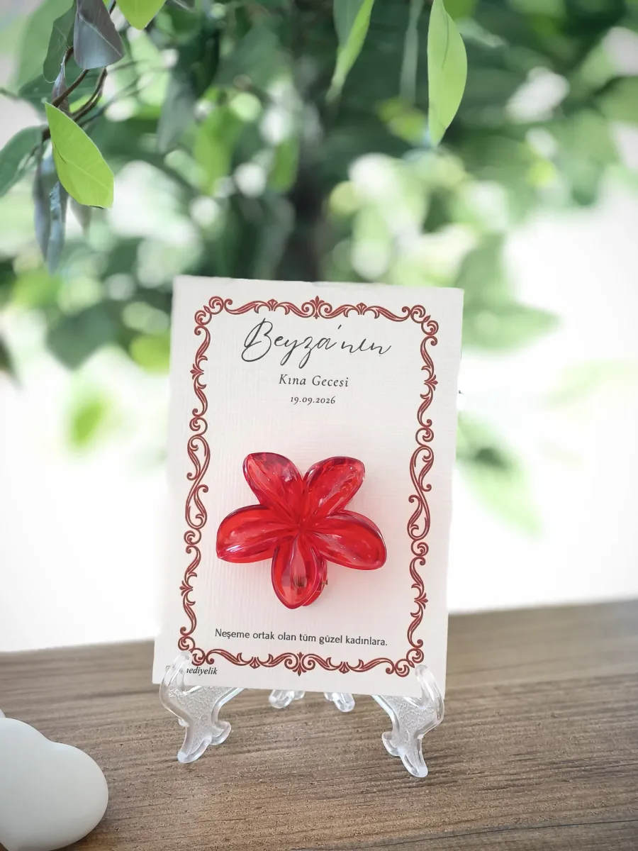 Kırmızı Şeffaf Lotus Toka – Kişiye Özel Kına Hediyeliği
