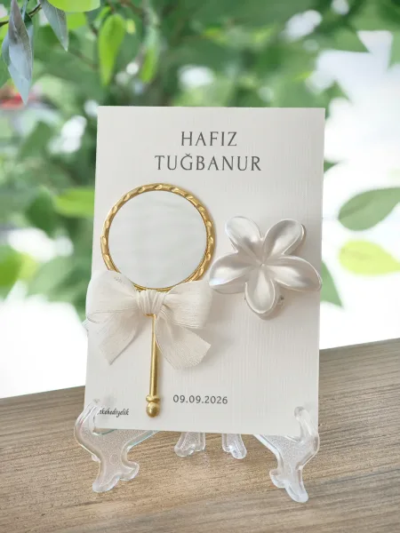Sedefli Lotus Toka ve Keten Kurdeleli Gold Ayna