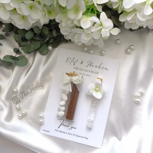Cipso Çiçekli Nikah Şekeri & Cam Fısfıs Kolonya Seti – Kişiye Özel Nikah Hediyeliği