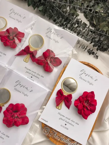 Keten Kurdeleli Gold Vintage Ayna & Şebboy Toka – Kişiye Özel Kına Hediyeliği