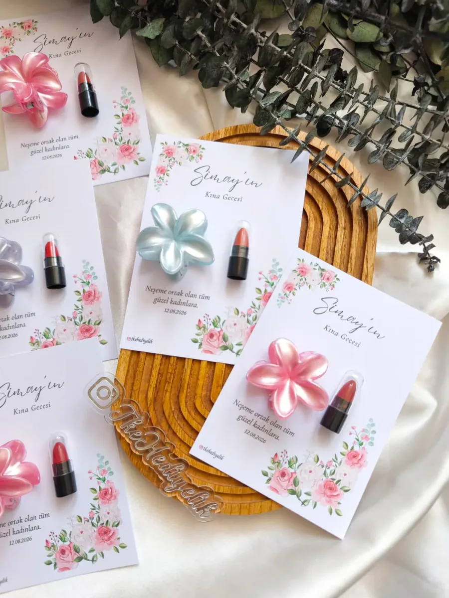 Pastel Lotus Toka ve Mini Ruj Seti – Kişiye Özel Kına Hediyeliği