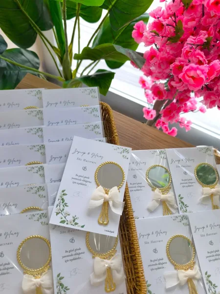 Keten Kurdeleli Gold Vintage Model Ayna – Söz & Nişan Hediyeliği