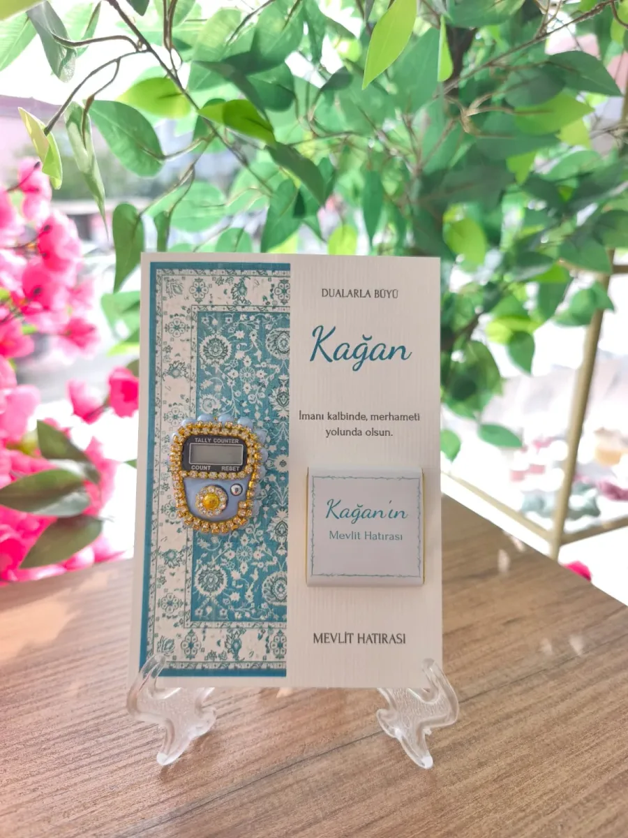 Zikirmatik ve Etiketli Madlen Çikolatalı Erkek Bebek Mevlit Hediyeliği