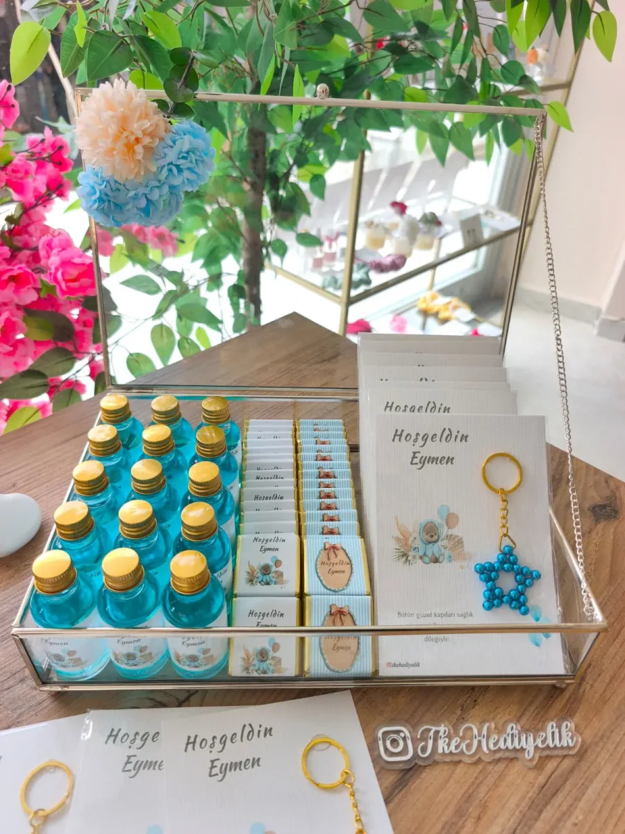 Cam Kutulu Erkek Bebek Doğum Günü & Yenidoğan Premium Set