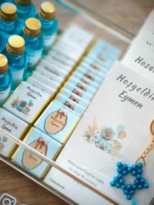 Cam Kutulu Erkek Bebek Doğum Günü & Yenidoğan Premium Set