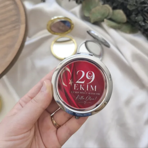 29 Ekim Cumhuriyet Bayramı’na Özel Firmalara Kurumsal Metal Çanta Aynası (Gümüş model)