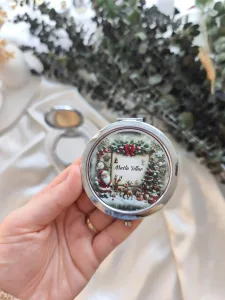 Yılbaşı Konseptli Silver Çift Taraflı Çanta Aynası – Kişiye Özel Yeni Yıl Hediyeliği