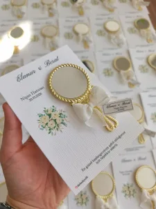 Magnetli Gold Vintage El Aynası Söz, Nişan, Nikah & Düğün Hediyeliği