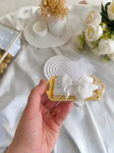 Gold & Gümüş Mini Tepsi İçinde Madlen Çikolatalı & Badem Şekerli Nikah Hediyeliği