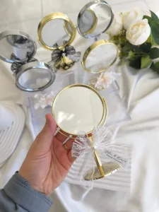 Gold Ayaklı Mini Masa Aynası Dantel & İnci Süslemeli Söz, Nişan, Nikah Hediyeliği