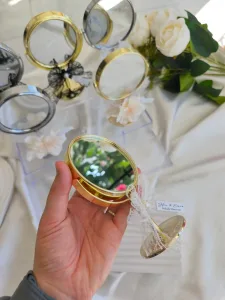 Gold Ayaklı Mini Masa Aynası Dantel & İnci Süslemeli Söz, Nişan, Nikah Hediyeliği
