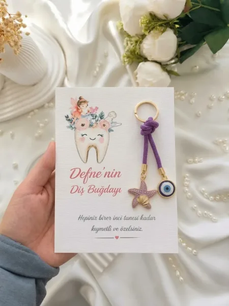 Deniz Yıldızı Ve Nazar Boncuklu İpli Anahtarlık Diş Buğdayı Hediyeliği