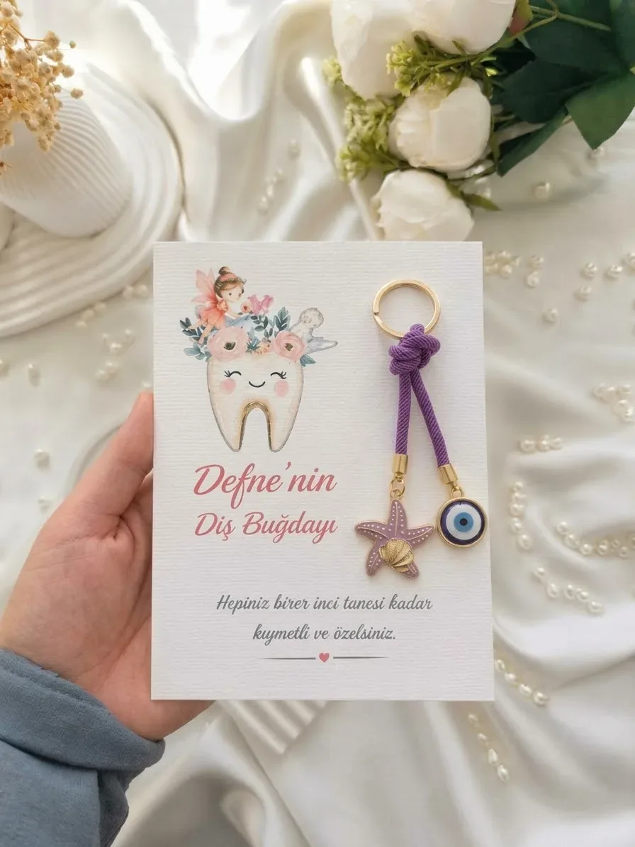 Deniz Yıldızı Ve Nazar Boncuklu İpli Anahtarlık Diş Buğdayı Hediyeliği