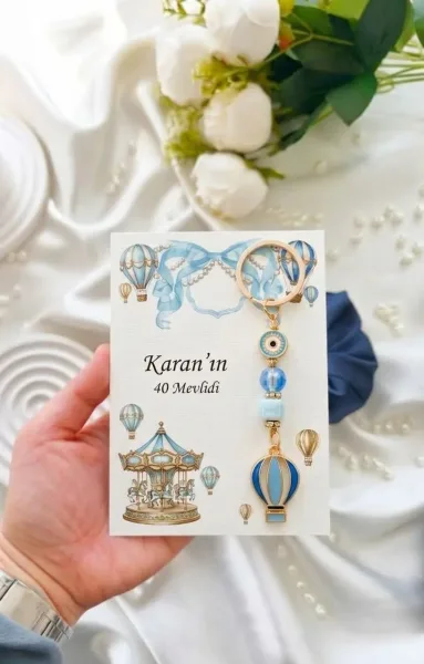 Uçan Balon Figürlü Ve Nazar Boncuklu Anahtarlık Bebek Mevlidi & 40 Mevlidi Hediyeliği
