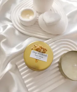 Gold Teneke Kutuda Kuru Çiçek Süslemeli Mum Söz, Nişan & Nikah Hediyeliği